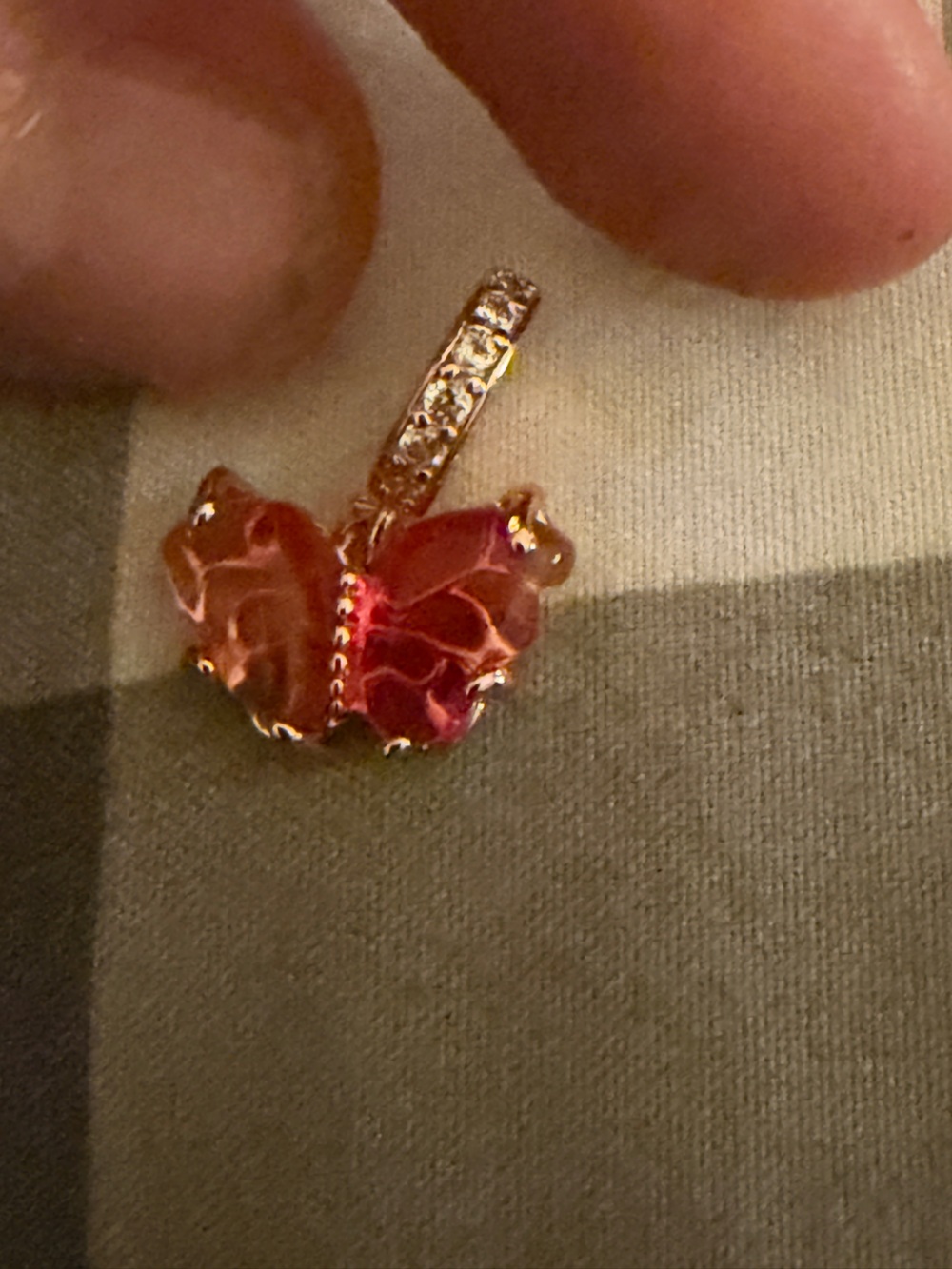 Pandora Rose Gold Butterfly Dangle Charm with Red-Pink Enamel